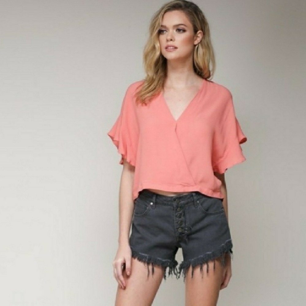 Ruffled Sleeve Surplice Top